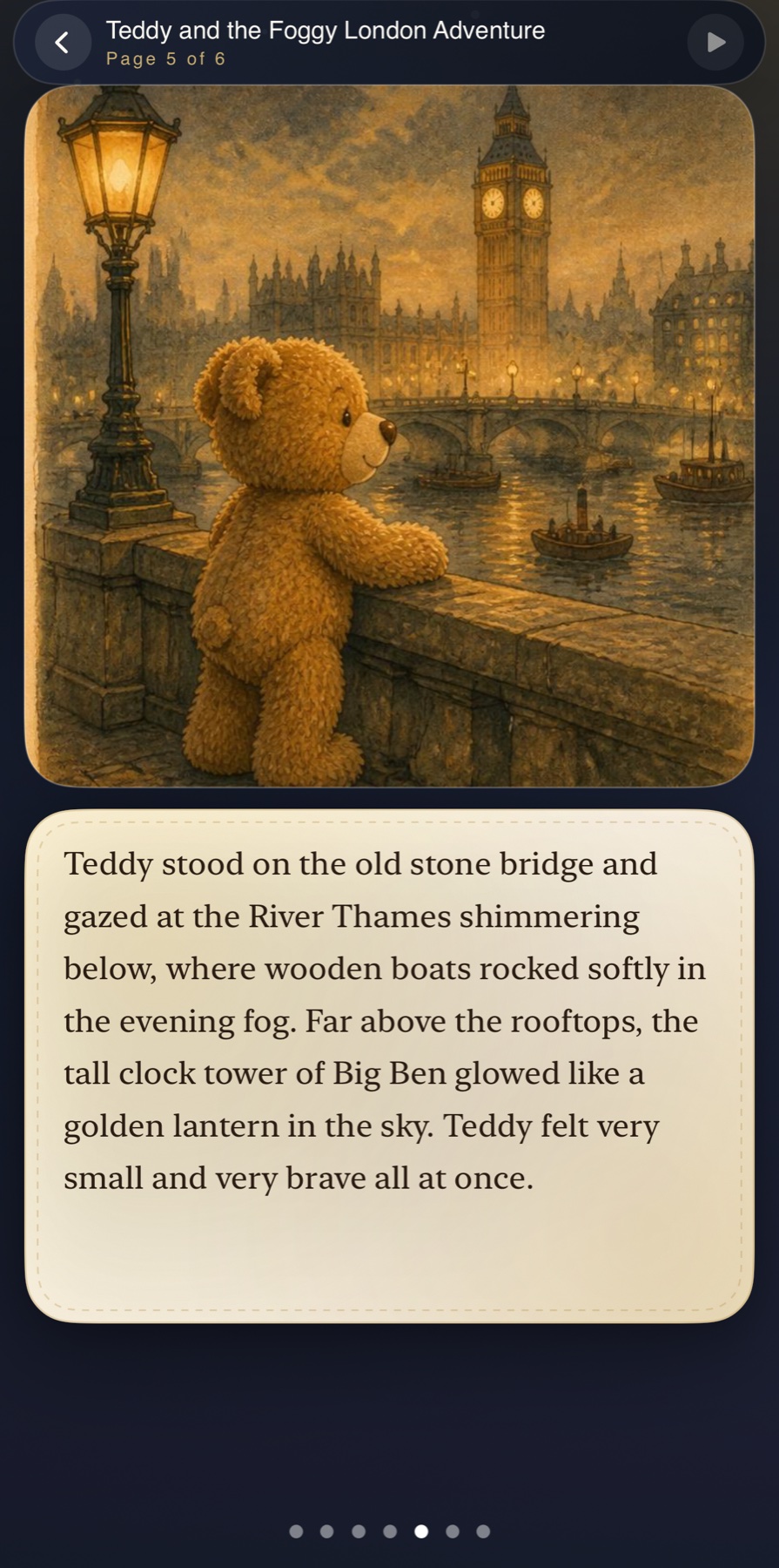 Bedtime Bee reader showing a teddy bear in a foggy London bedtime story